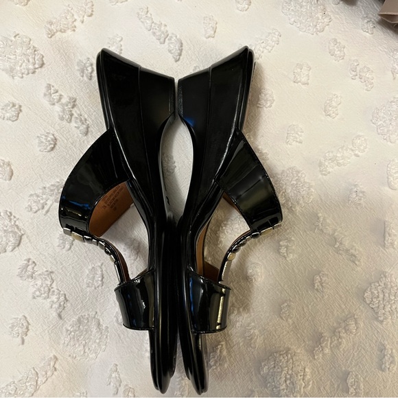 Sofft Wedge Black Spatenstich Leather Slide Slip On Open Toe Mule Sandals Sz 7N - Picture 3 of 10